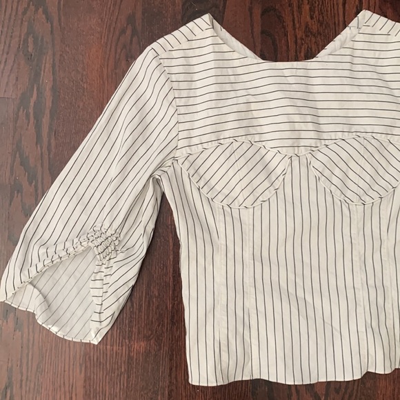 TIBI CECIL STRIPE PEPLUM CORSET TOP Blouse Linen‎ Cotton Size 2 - Picture 6 of 14